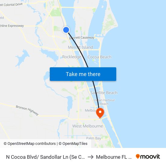 N Cocoa Blvd/ Sandollar Ln (Se Corner) to Melbourne FL USA map