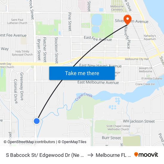 S Babcock St/ Edgewood Dr (Ne Corner) to Melbourne FL USA map