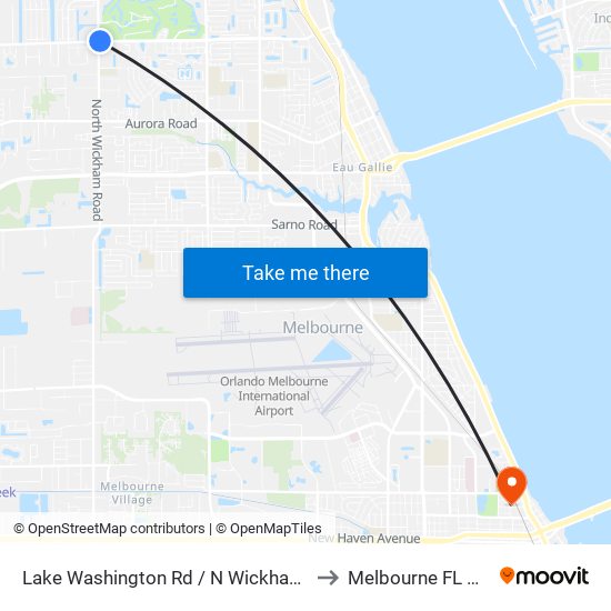 Lake Washington Rd / N Wickham Rd to Melbourne FL USA map