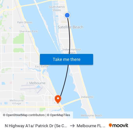 N Highway A1a/ Patrick Dr (Se Corner) to Melbourne FL USA map