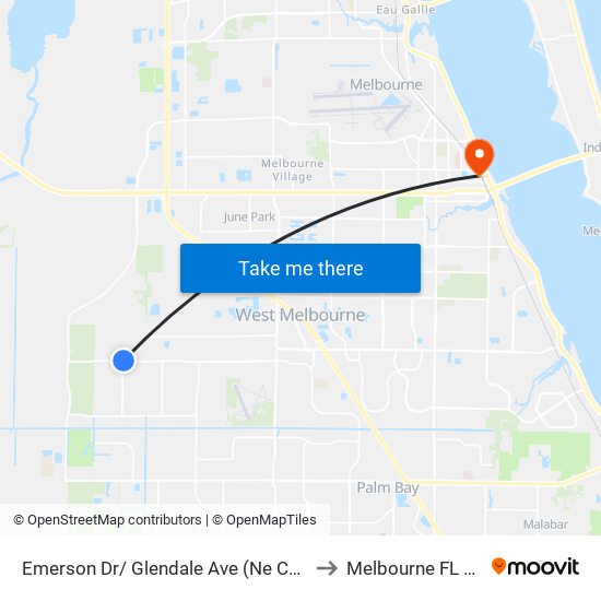 Emerson Dr/ Glendale Ave (Ne Corner) to Melbourne FL USA map