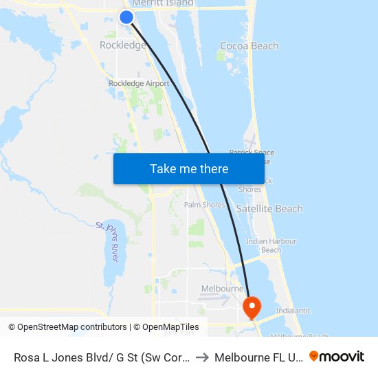 Rosa L Jones Blvd/ G St (Sw Corner) to Melbourne FL USA map