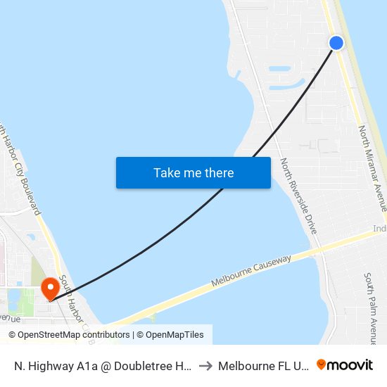 N. Highway A1a @ Doubletree Hotel to Melbourne FL USA map