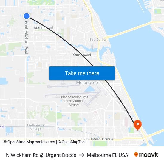 N Wickham Rd @ Urgent Doccs to Melbourne FL USA map