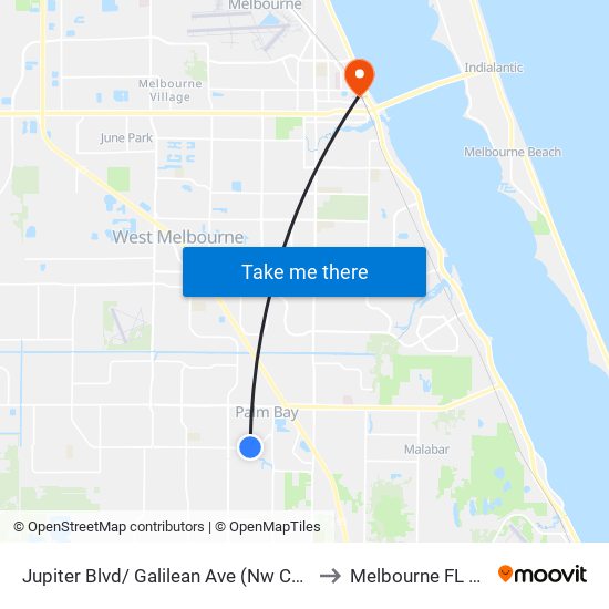 Jupiter Blvd/ Galilean Ave (Nw Corner) to Melbourne FL USA map