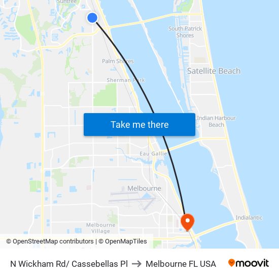 N Wickham Rd/ Cassebellas Pl to Melbourne FL USA map