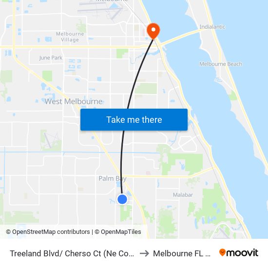 Treeland Blvd/ Cherso Ct (Ne Corner) to Melbourne FL USA map