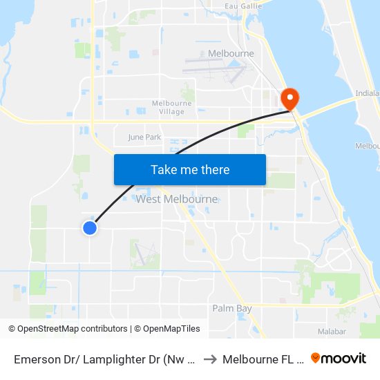 Emerson Dr/ Lamplighter Dr (Nw Corner) to Melbourne FL USA map