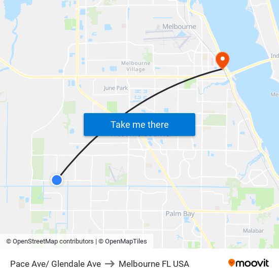 Pace Ave/ Glendale Ave to Melbourne FL USA map