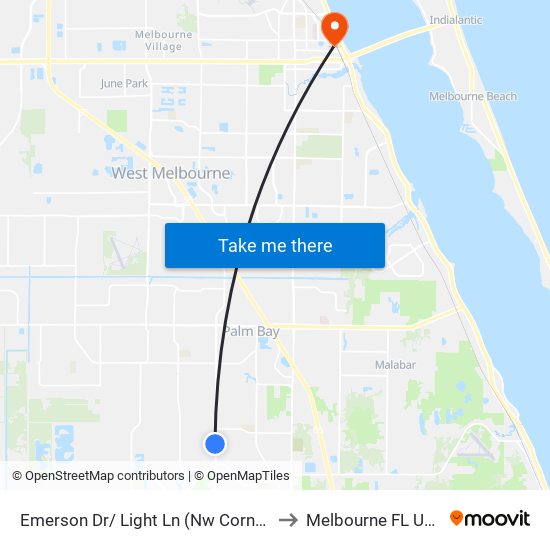 Emerson Dr/ Light Ln (Nw Corner) to Melbourne FL USA map