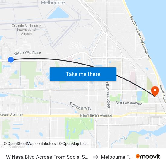 W Nasa Blvd Across From Social Security Office to Melbourne FL USA map
