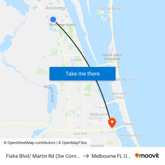 Fiske Blvd/ Martin Rd (Sw Corner) to Melbourne FL USA map