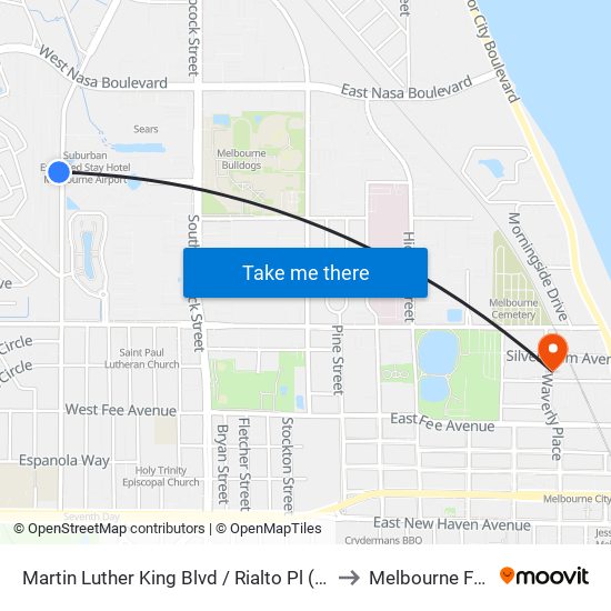 Martin Luther King Blvd / Rialto Pl (Nw Corner) to Melbourne FL USA map