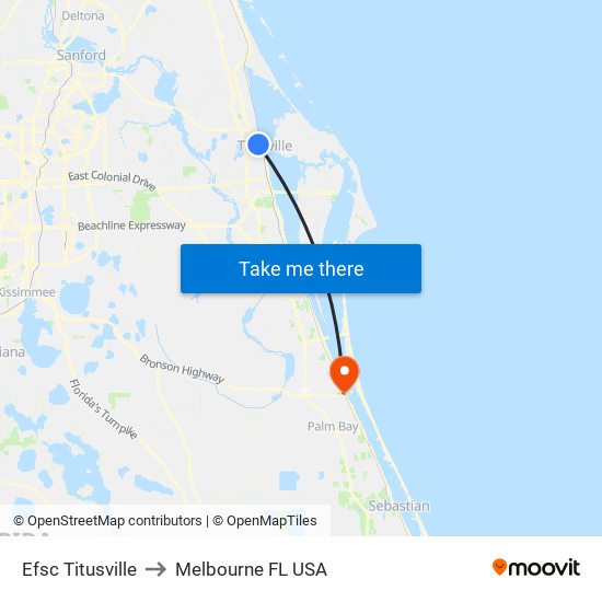 Efsc Titusville to Melbourne FL USA map