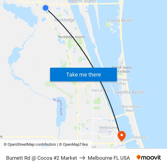Burnett Rd @ Cocoa #2 Market to Melbourne FL USA map