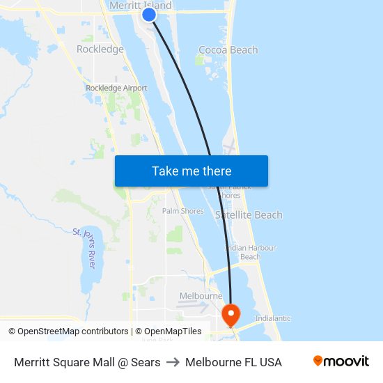 Merritt Square Mall @ Sears to Melbourne FL USA map