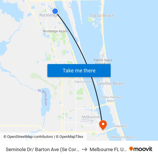Seminole Dr/ Barton Ave (Se Corner) to Melbourne FL USA map