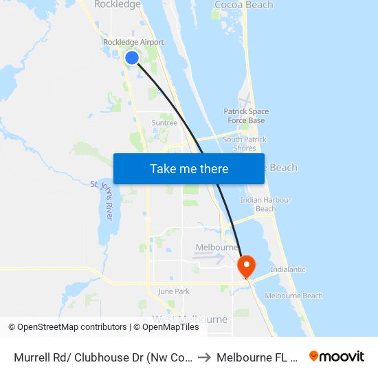 Murrell Rd/ Clubhouse Dr (Nw Corner) to Melbourne FL USA map