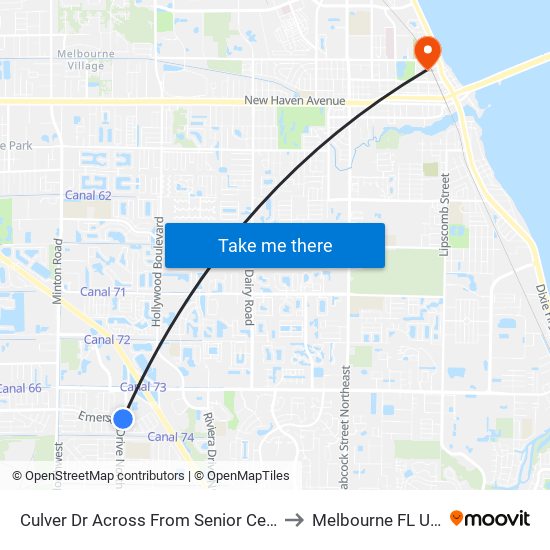 Culver Dr Across From Senior Center to Melbourne FL USA map