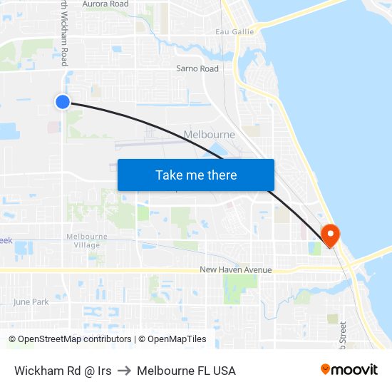 Wickham Rd @ Irs to Melbourne FL USA map