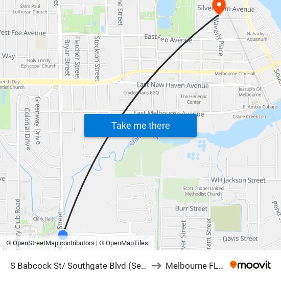 S Babcock St/ Southgate Blvd (Se Corner) to Melbourne FL USA map