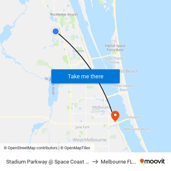 Stadium Parkway @ Space Coast Stadium to Melbourne FL USA map