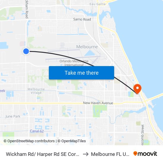 Wickham Rd/ Harper Rd SE Corner to Melbourne FL USA map