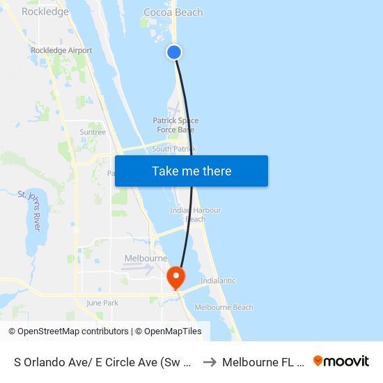 S Orlando Ave/ E Circle Ave (Sw Corner) to Melbourne FL USA map