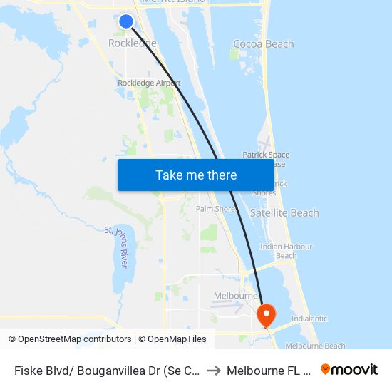 Fiske Blvd/ Bouganvillea Dr (Se Corner) to Melbourne FL USA map