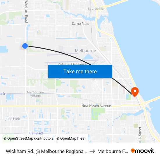 Wickham Rd. @ Melbourne Regional Medical Ctr to Melbourne FL USA map