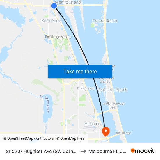 Sr 520/ Hughlett Ave (Sw Corner) to Melbourne FL USA map