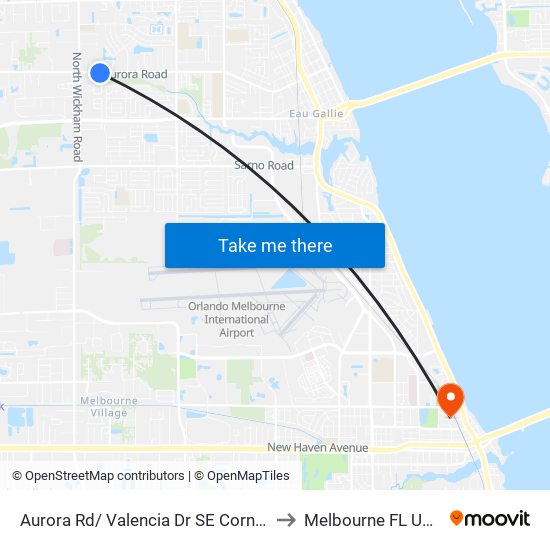 Aurora Rd/ Valencia Dr SE Corner to Melbourne FL USA map