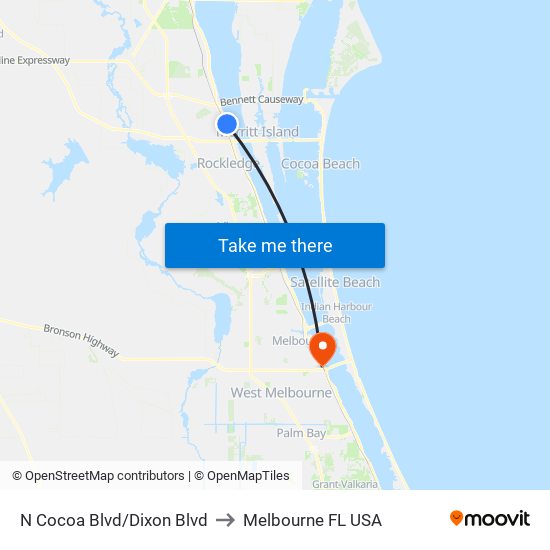 N Cocoa Blvd/Dixon Blvd to Melbourne FL USA map