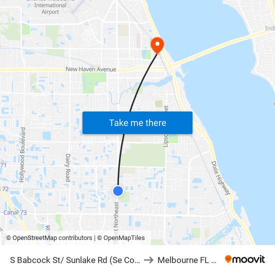 S Babcock St/ Sunlake Rd (Se Corner) to Melbourne FL USA map