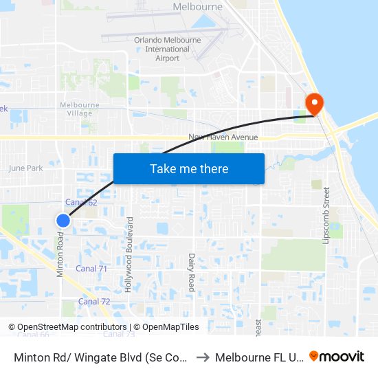 Minton Rd/ Wingate Blvd (Se Corner) to Melbourne FL USA map