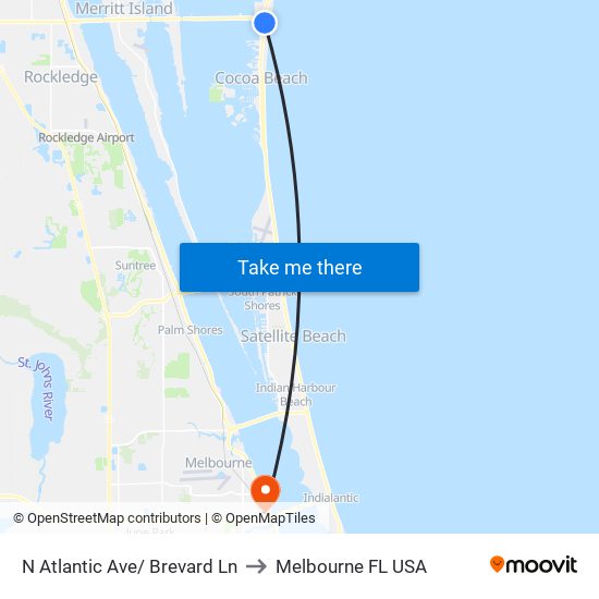 N Atlantic Ave/ Brevard Ln to Melbourne FL USA map