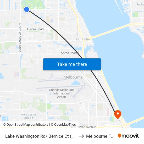 Lake Washington Rd/ Bernice Ct (Nw Corner) to Melbourne FL USA map