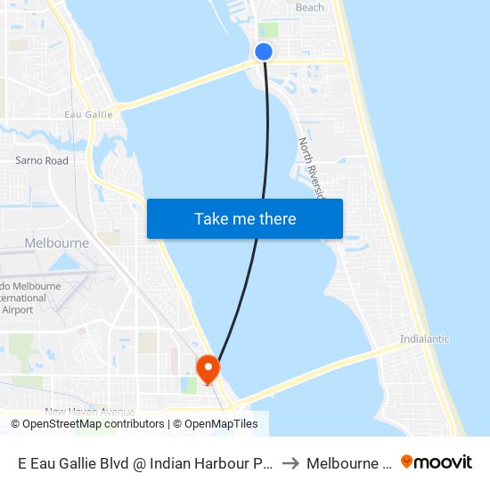 E Eau Gallie Blvd @ Indian Harbour Pl Shopping Center to Melbourne FL USA map