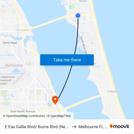 E Eau Gallie Blvd/ Burns Blvd (Ne Corner) to Melbourne FL USA map