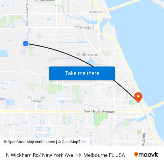 N Wickham Rd/ New York Ave to Melbourne FL USA map