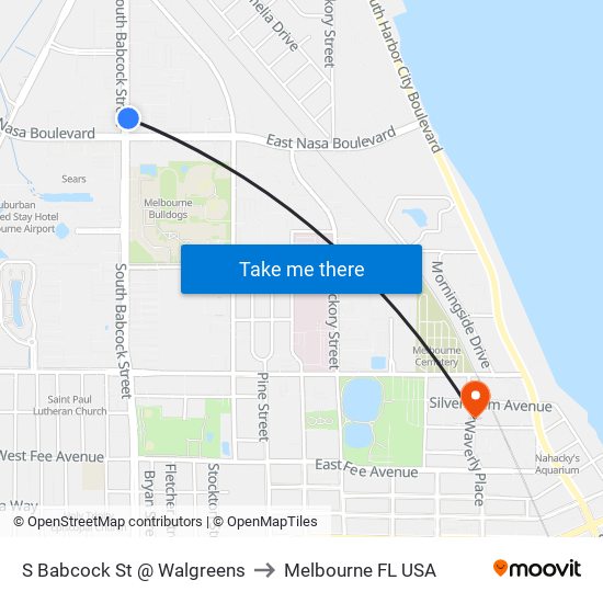 S Babcock St @ Walgreens to Melbourne FL USA map