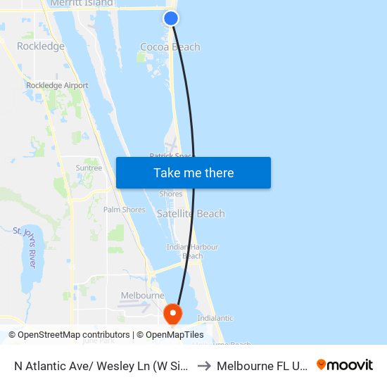 N Atlantic Ave/ Wesley Ln (W Side) to Melbourne FL USA map
