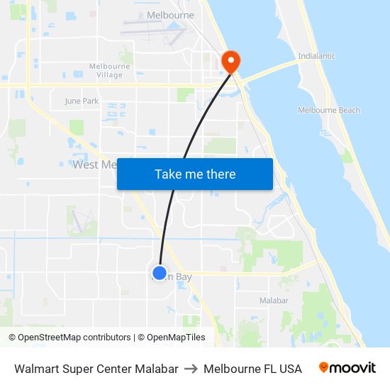 Walmart Super Center Malabar to Melbourne FL USA map