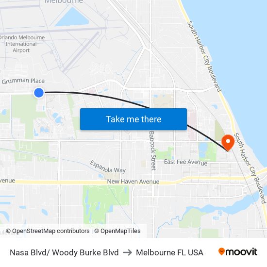 Nasa Blvd/ Woody Burke Blvd to Melbourne FL USA map