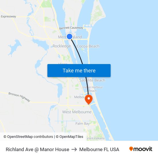 Richland Ave @ Manor House to Melbourne FL USA map