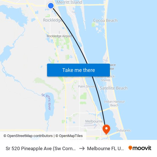 Sr 520 Pineapple Ave (Sw Corner) to Melbourne FL USA map