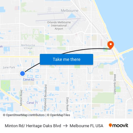 Minton Rd/ Heritage Oaks Blvd to Melbourne FL USA map