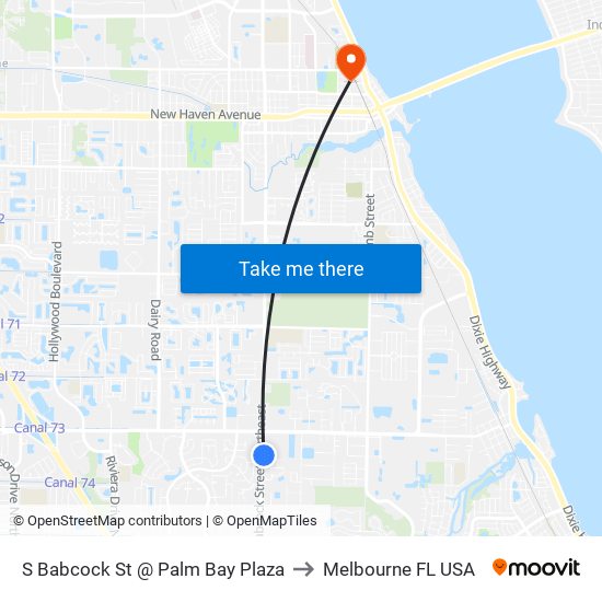 S Babcock St @ Palm Bay Plaza to Melbourne FL USA map