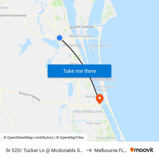 Sr 520/ Tucker Ln @ Mcdonalds SW Corner to Melbourne FL USA map