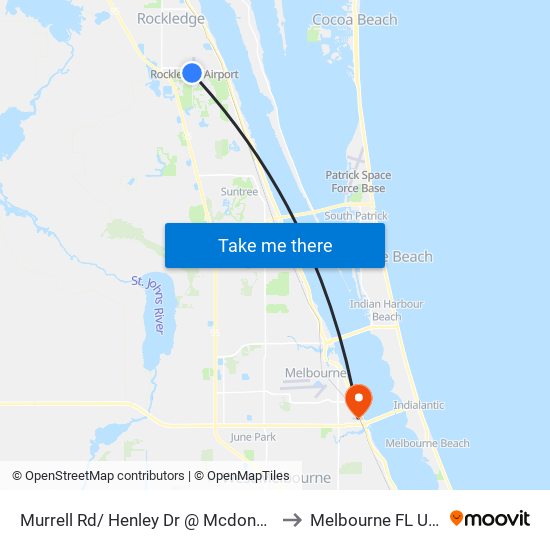 Murrell Rd/ Henley Dr @ Mcdonalds to Melbourne FL USA map